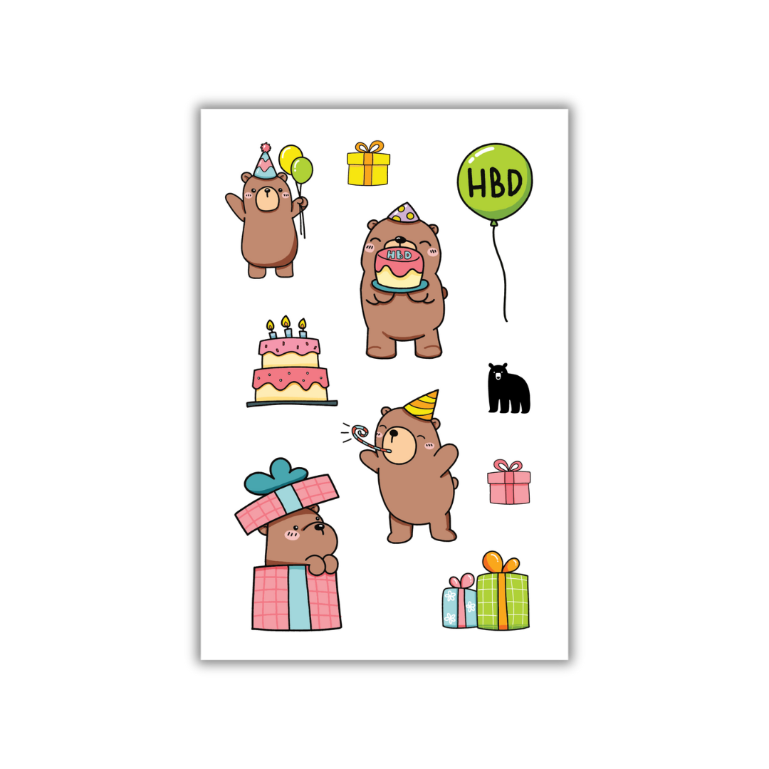 Four Bears Sticker Club - Puffy Birthday Bears - Agricola Street Books