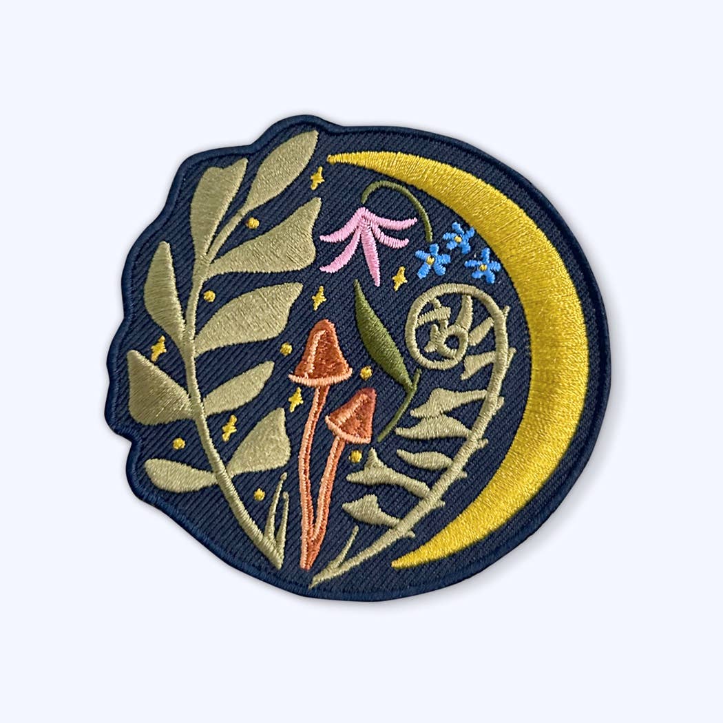 Bough & Antler Northwest Goods - Moon Glade Sew On Patch: Plants, Mushrooms, Starry Night Sky