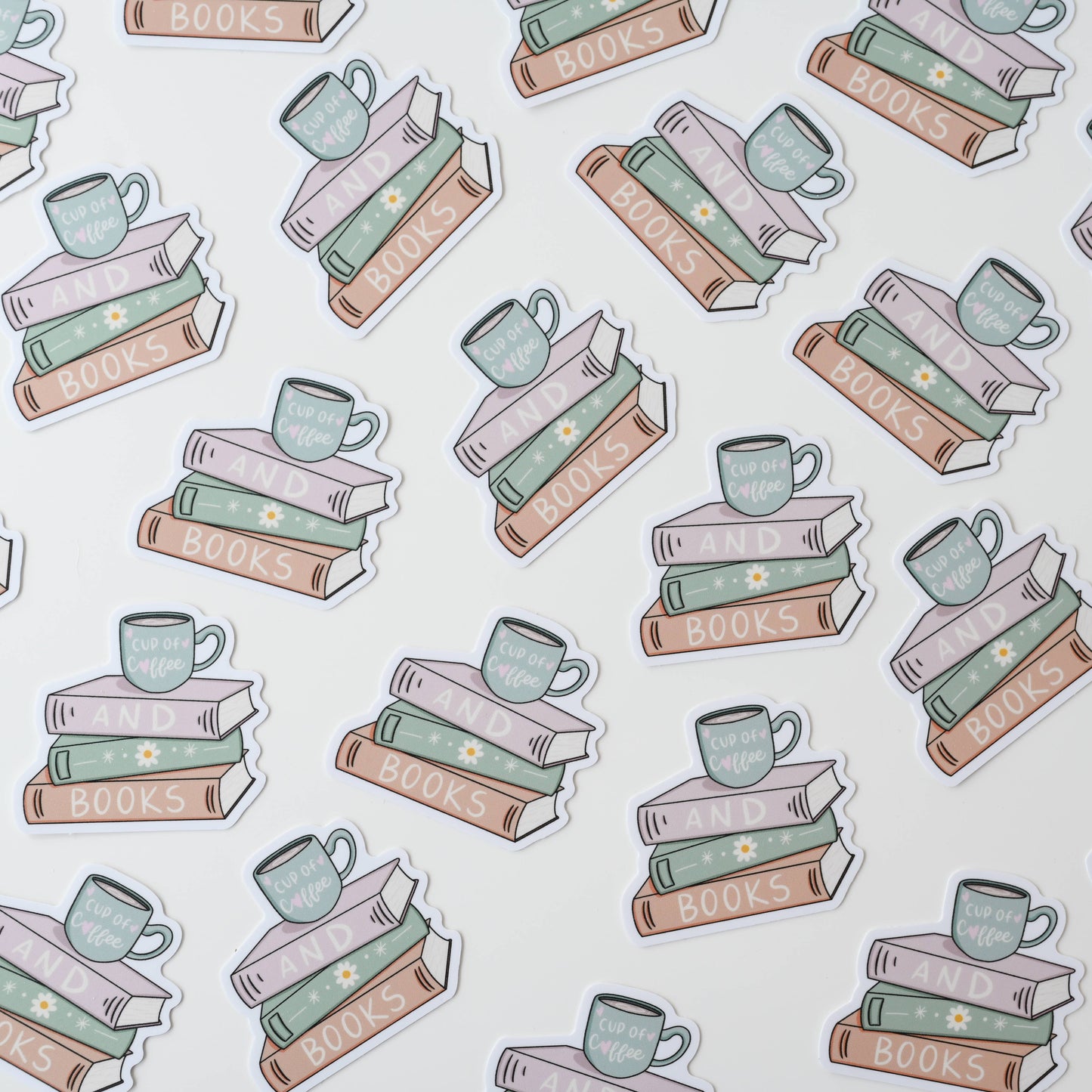 Simple Whimsy - Cup of Coffee and Books Sticker - Agricola Street Books
