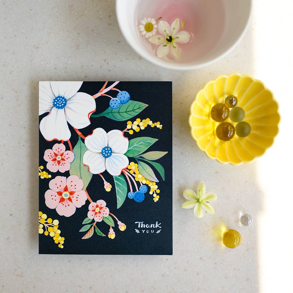 JooJoo Paper - Navy Floral Thank You Greeting Card