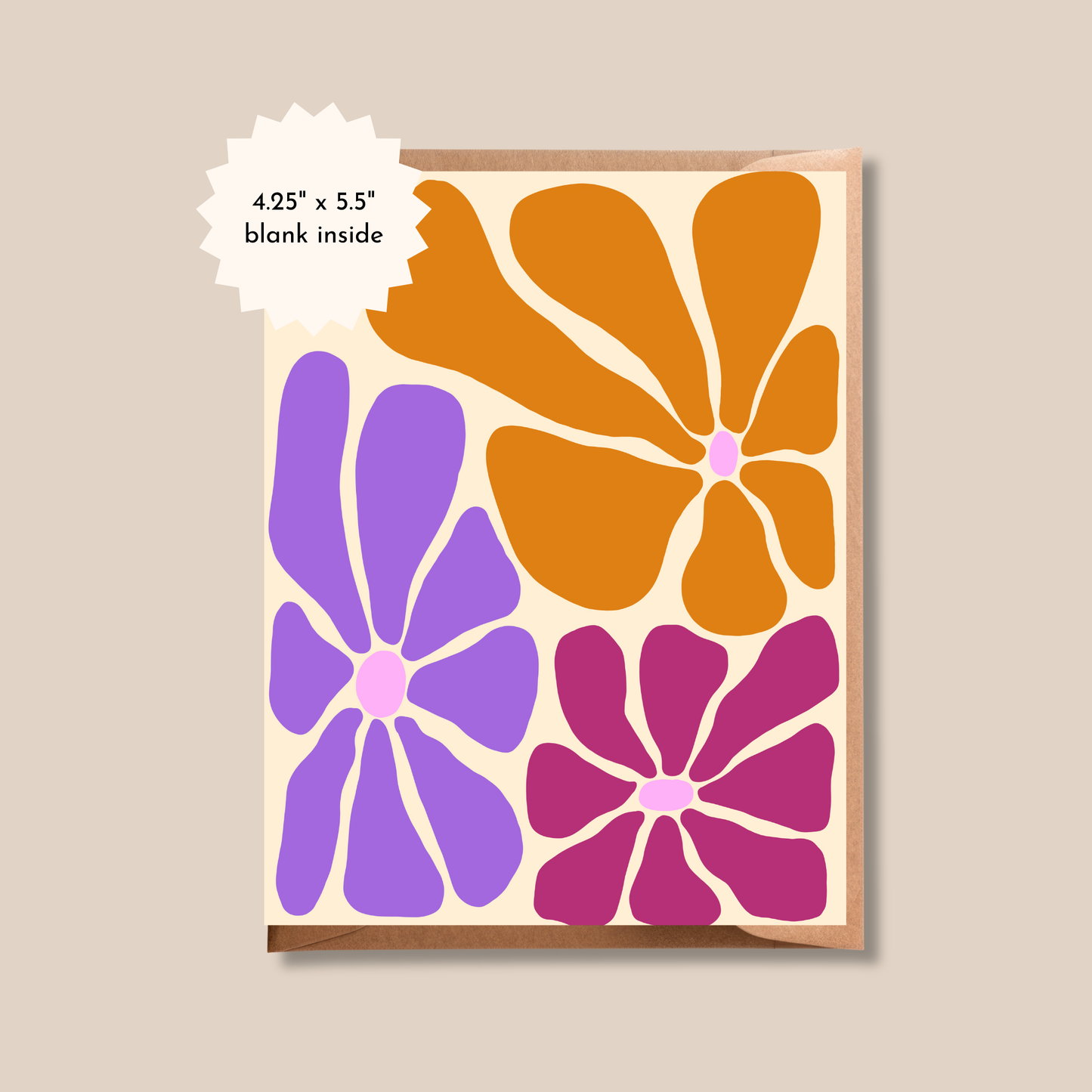 Brush & Bird - Retro Flower Card | Vibrant Blank Any Occasion Card - Agricola Street Books
