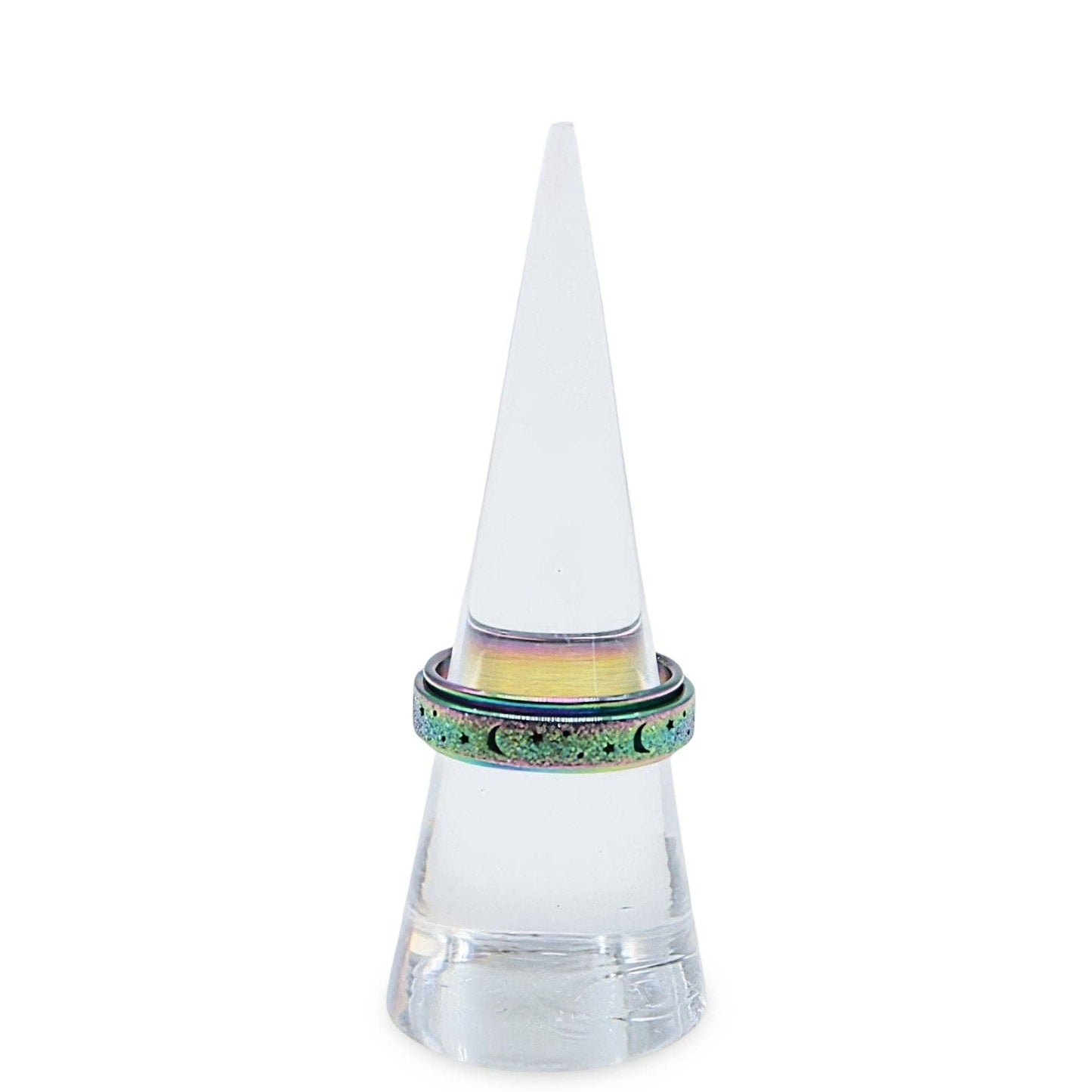 Arômes & Évasions - Rotating Ring - Stress Anxiety Relief - Stainless Steel - Rainbow Moon and Star - Agricola Street Books