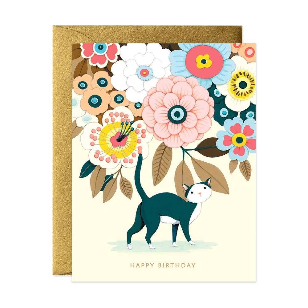 JooJoo Paper - Floral Kitty Birthday Card - Agricola Street Books