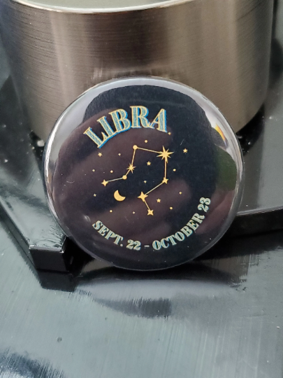 That Shirt Store & More - Libra Button Astrology Constellation Horoscope Birth Date - Agricola Street Books