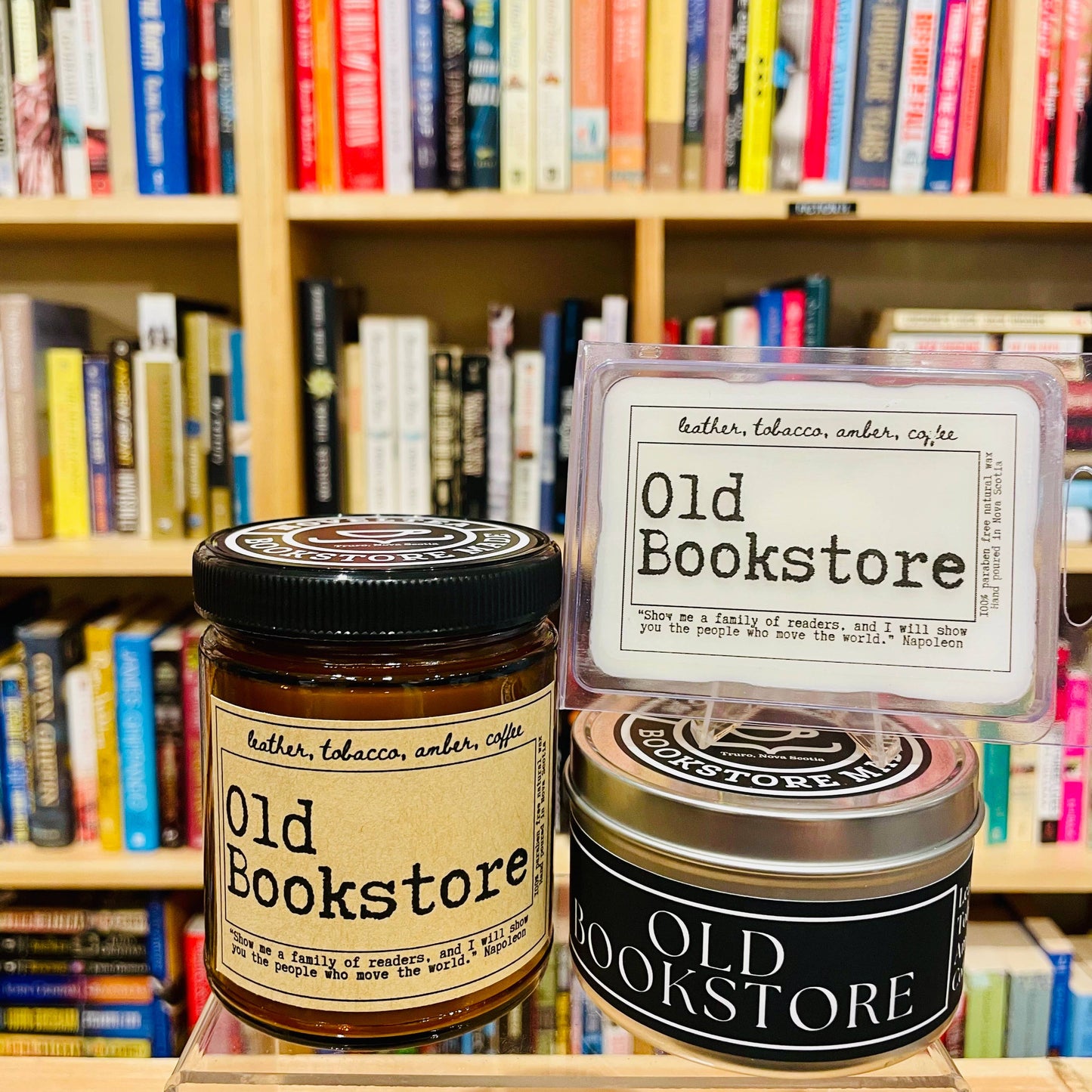 NovelTea Bookstore & Gifts - Old Bookstore - Leather & Coffee Scented Candle