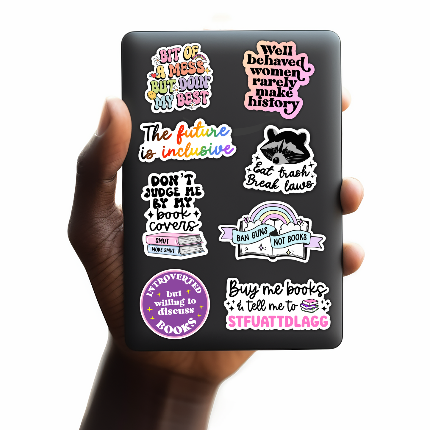 Radical Buttons - Cute bookish sticker, Laptop sticker, Dinosaur with books - Agricola Street Books