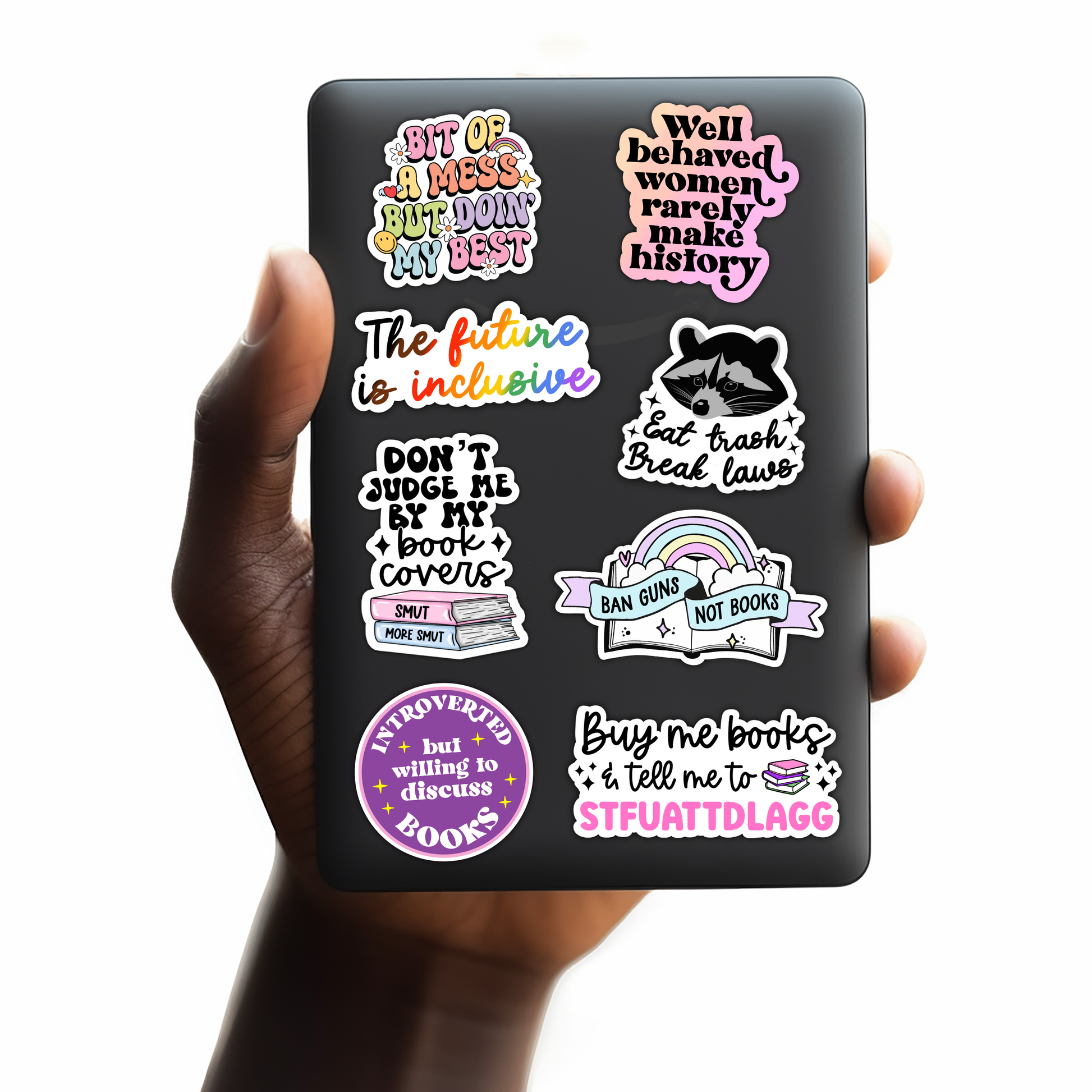 Radical Buttons - Cute bookish sticker, Laptop sticker, Dinosaur with books - Agricola Street Books
