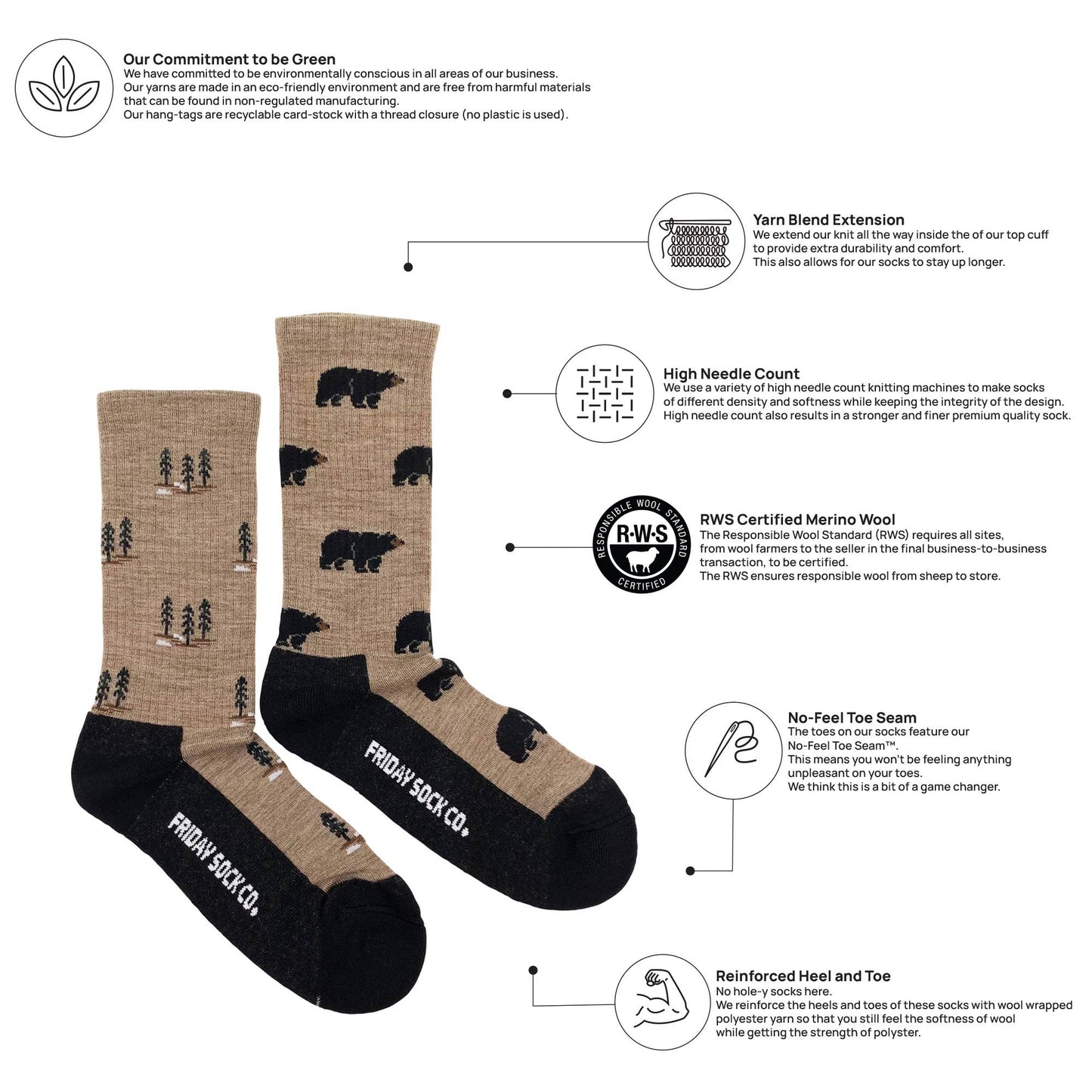 Friday Sock Co. - Women's Bear & Tree Merino Wool Socks