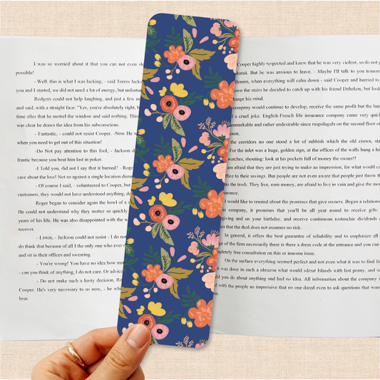 Ollie Rose Co - Floral Navy Bookmark