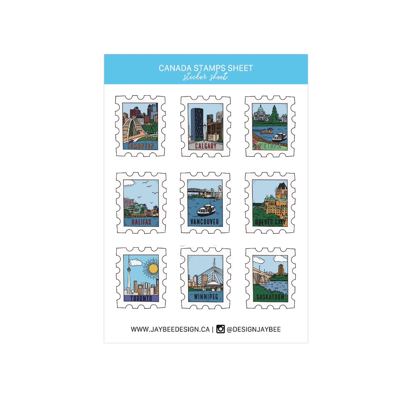 Jaybee Design - Feuilles de mini-autocollants timbres-poste ville du Canada