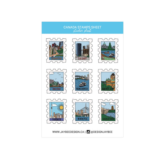 Jaybee Design - Canada City Postage Stamps Mini Sticker Sheet