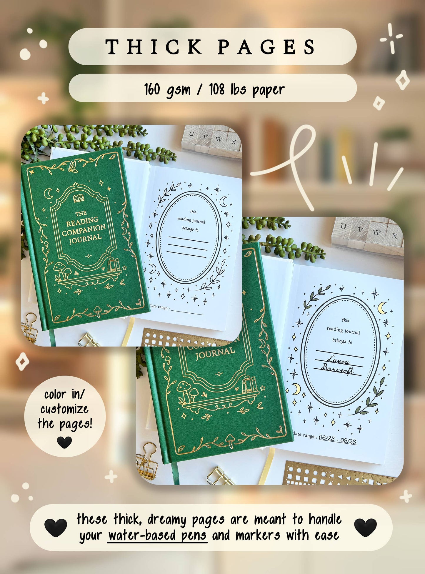 Piper MacLeod Designs - Reading Companion Journal | Vegan Leather & Gold Foil: No thanks! / Storm Drift Blue