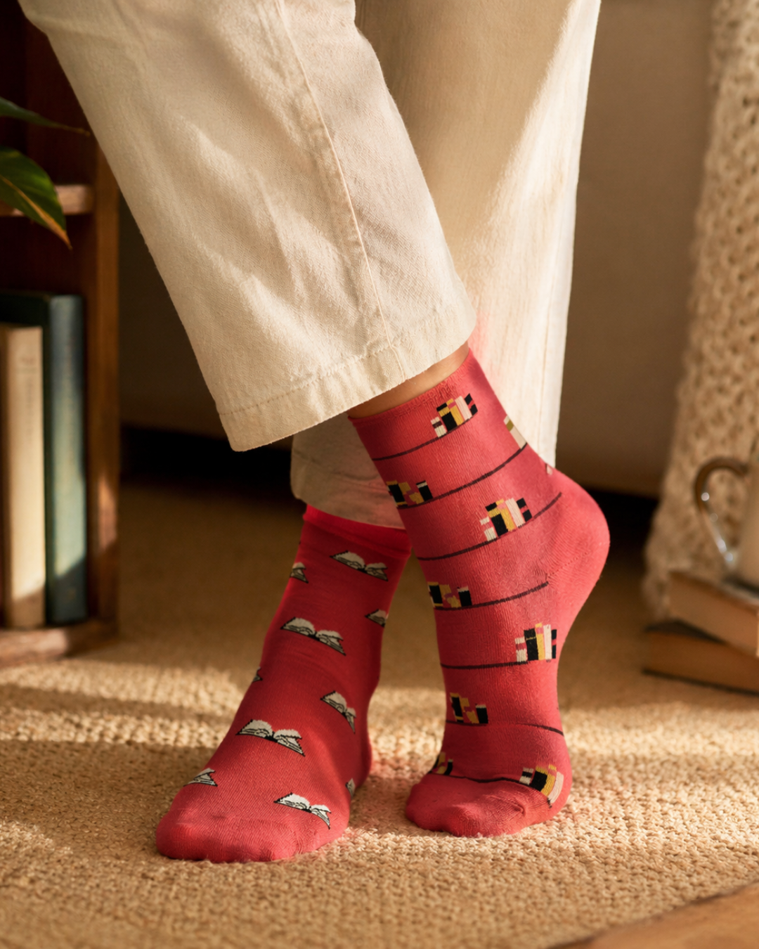 Friday Sock Co. - Women's Library Crew Socks - Book Lover Book Club Gift