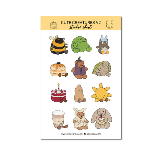 Jaybee Design - Cute Creatures V2 Sticker Sheet - Agricola Street Books