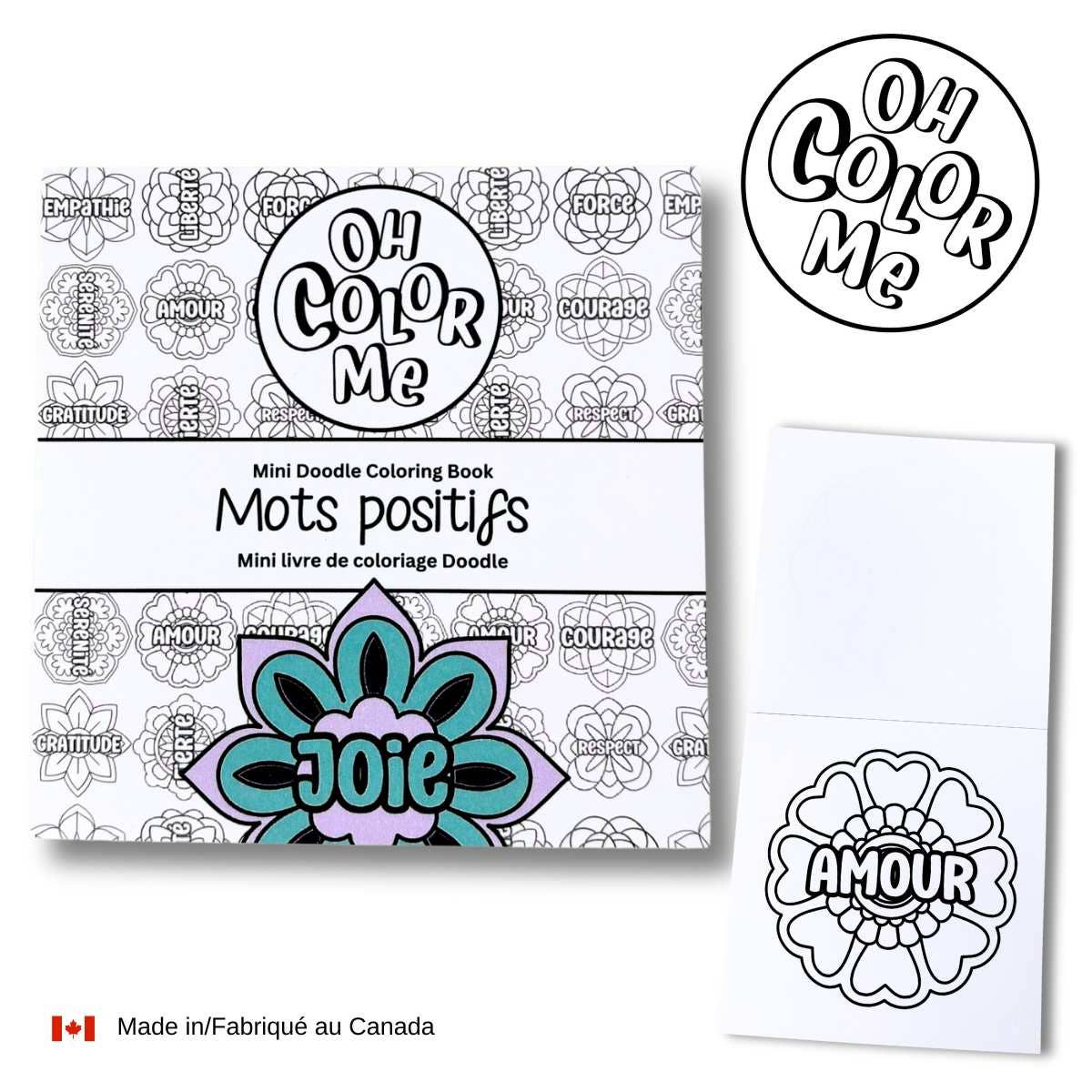 Oh Color Me - Mini Coloring Book Mots Positifs (FRENCH), 4"x4", - Agricola Street Books