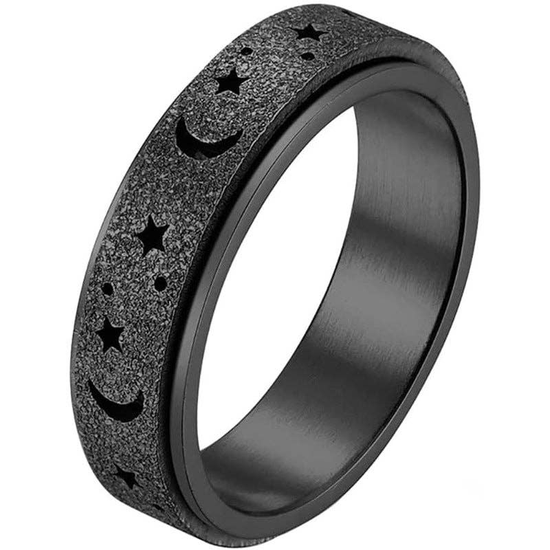 Arômes & Évasions - Rotating Ring - Stress Anxiety Relief - Stainless Steel - Moon and Star