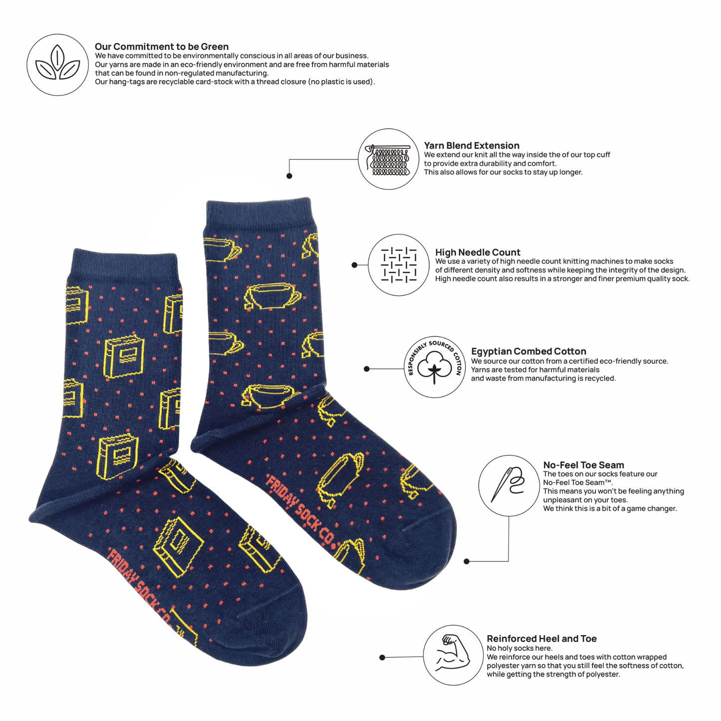 Friday Sock Co. - Women's Book & Tea Socks - Gift, Stocking Stuffer