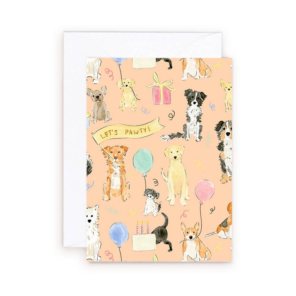 Almeida Illustrations - Mini Card - Dog Pawty Time Birthday Enclosure Card - Agricola Street Books