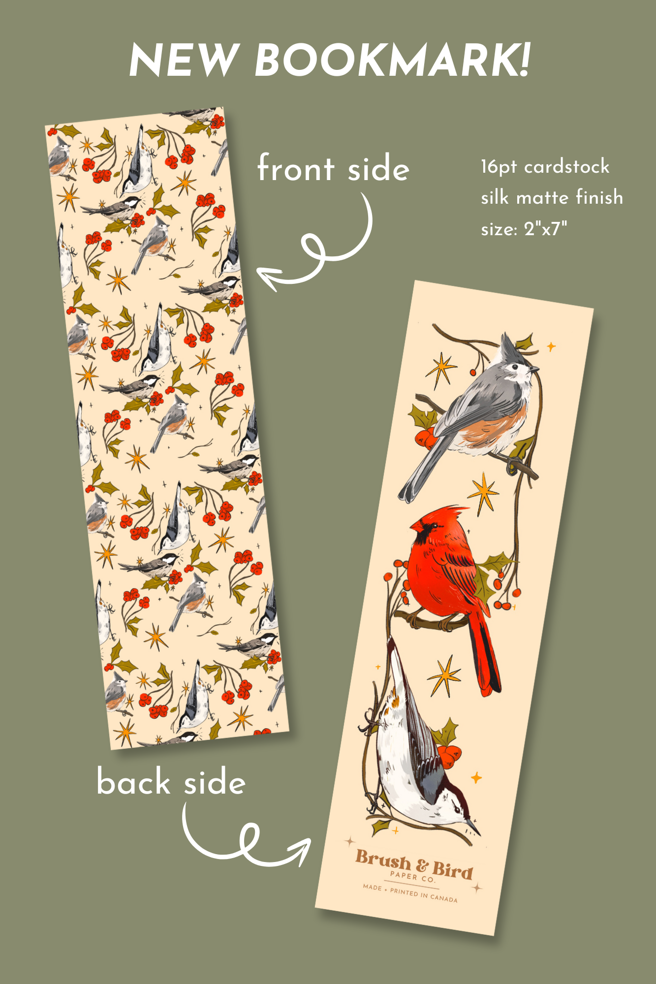 Brush + Bird Paper Co. - Winter Birds Bookmark | Illustrated Canadian Bird Design