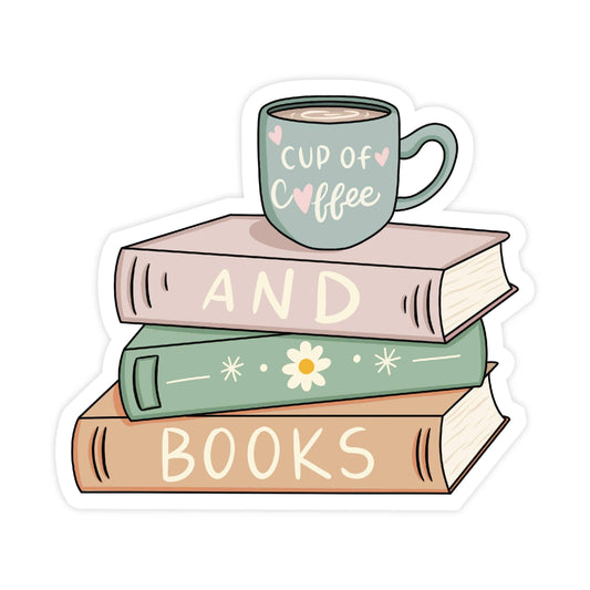 Simple Whimsy - Cup of Coffee and Books Sticker