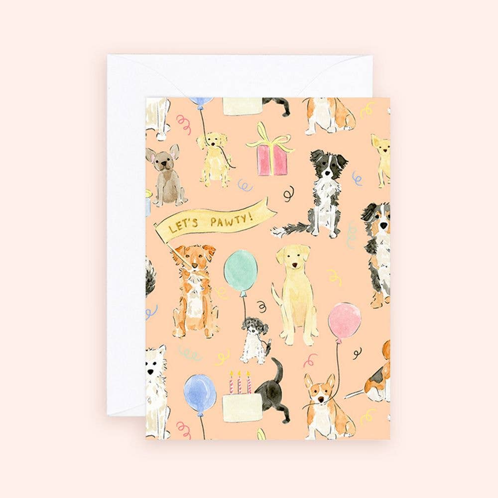 Almeida Illustrations - Mini Card - Dog Pawty Time Birthday Enclosure Card - Agricola Street Books
