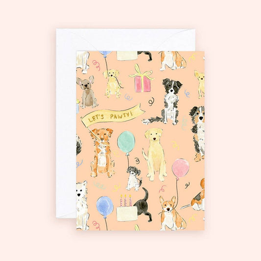 Almeida Illustrations - Mini Card - Dog Pawty Time Birthday Enclosure Card - Agricola Street Books