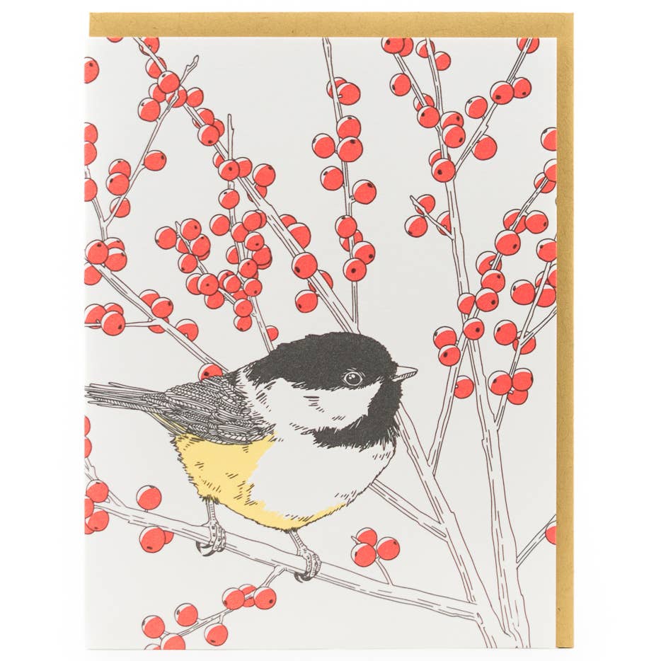 Porchlight Press Letterpress - Black-capped Chickadee Card
