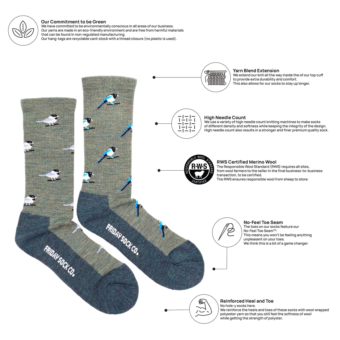 Friday Sock Co. - Men's Chickadee & Magpie Merino Wool Socks