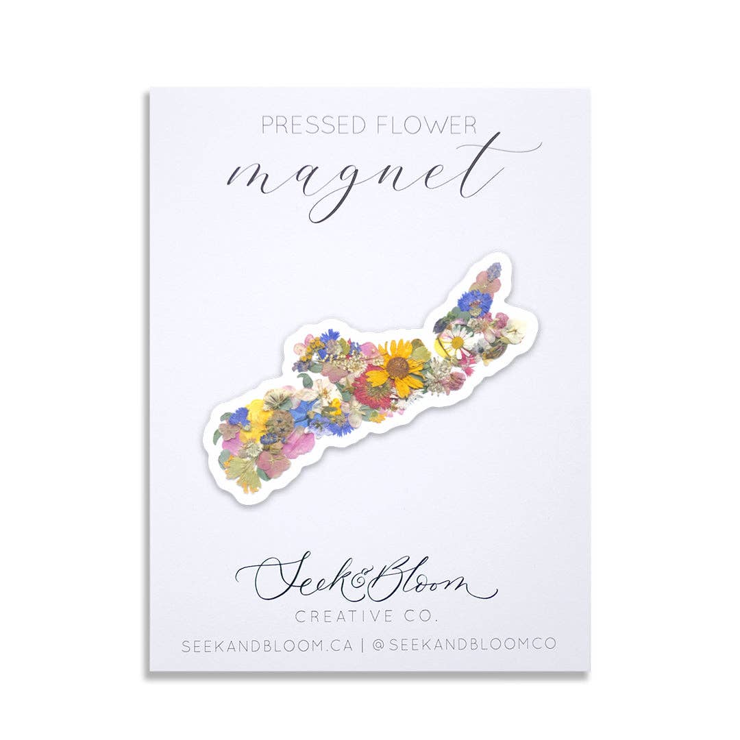 Seek & Bloom Creative Co. - Nova Scotia Map, Pressed Flower 3" Magnet - Agricola Street Books
