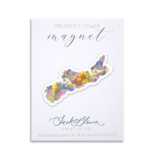 Seek & Bloom Creative Co. - Nova Scotia Map, Pressed Flower 3" Magnet - Agricola Street Books