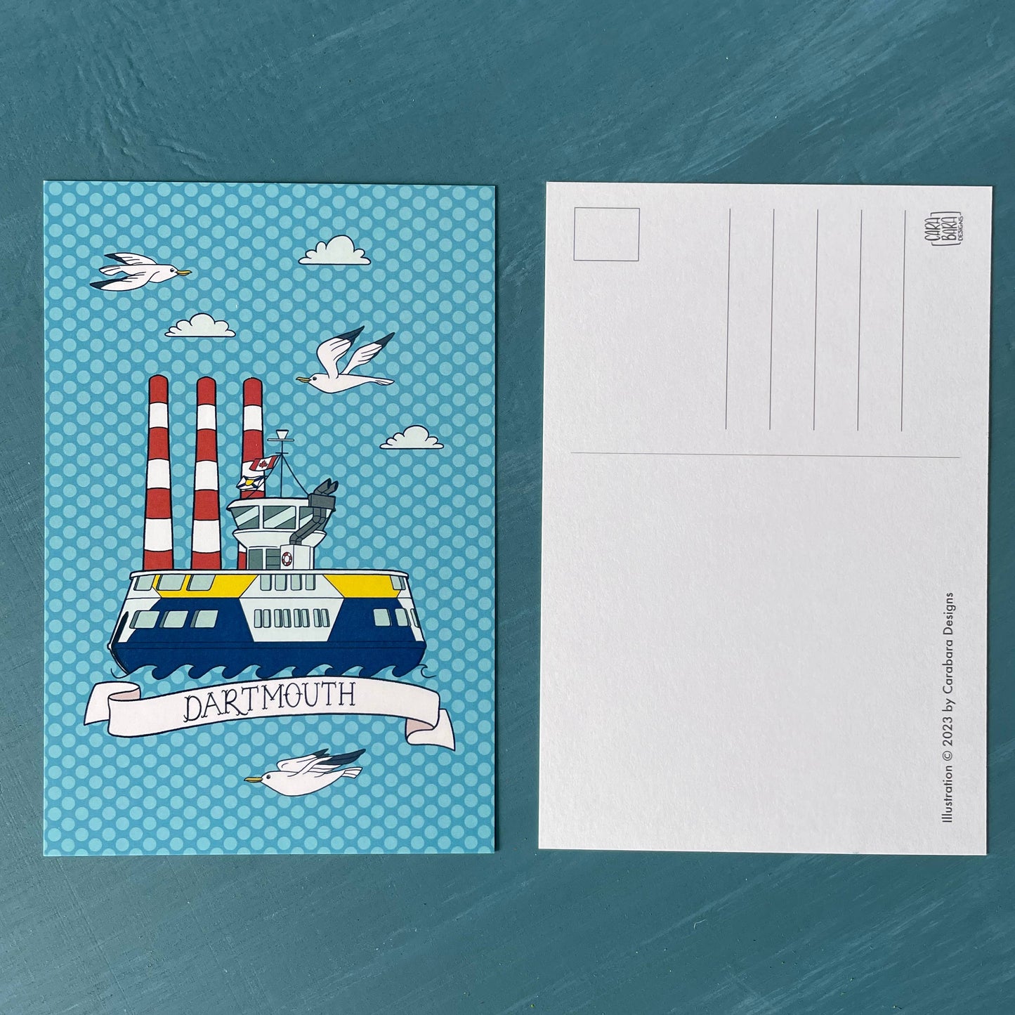 Carabara Designs - Dartmouth Ferry & Stacks Postcard - Agricola Street Books