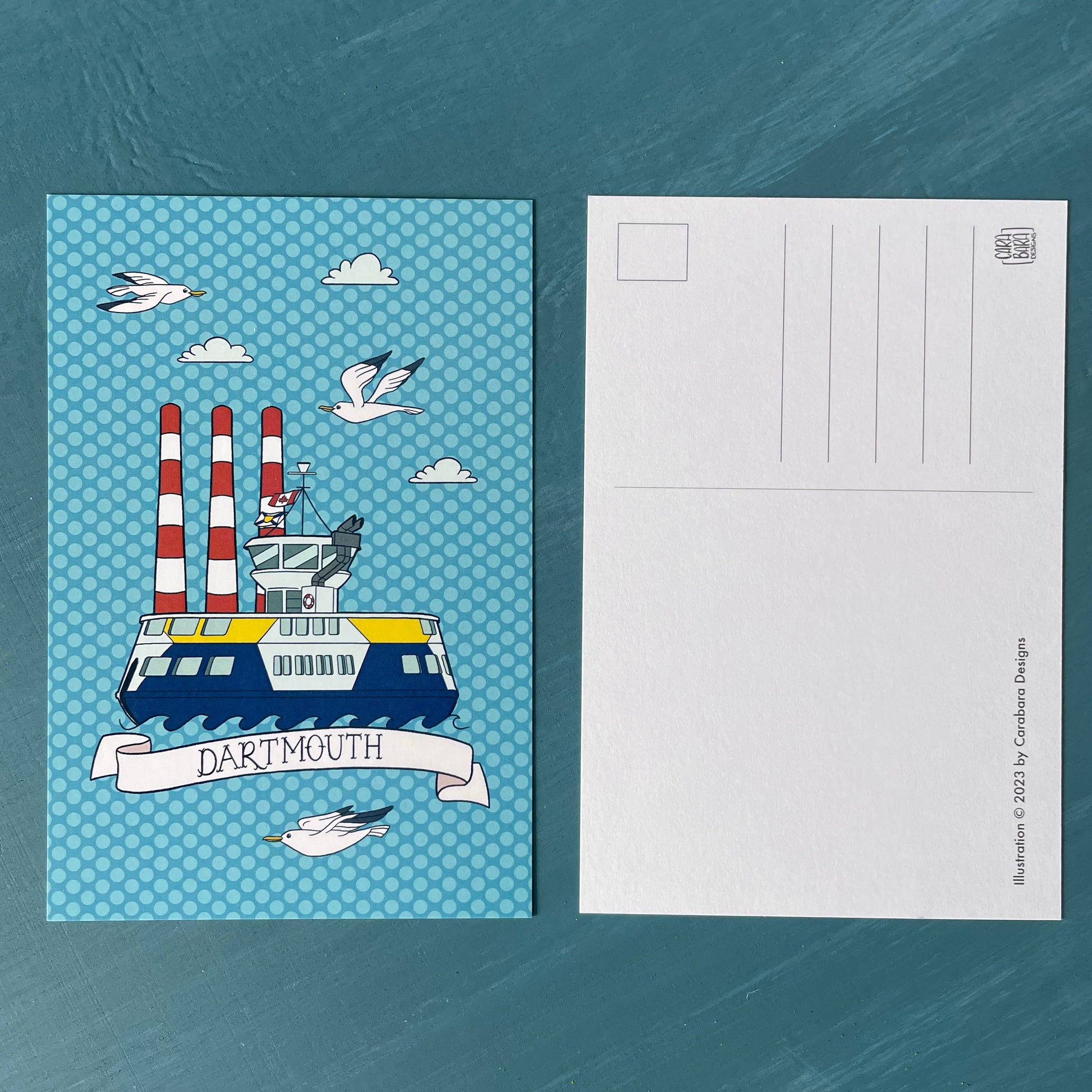 Carabara Designs - Dartmouth Ferry & Stacks Postcard - Agricola Street Books