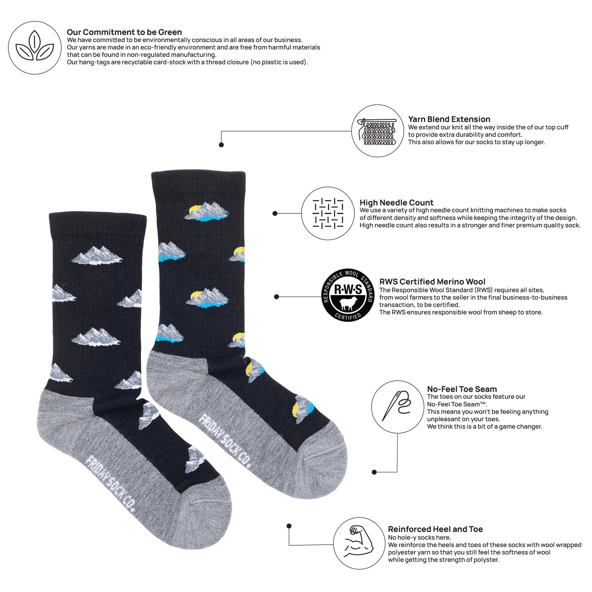 Friday Sock Co. - Women's Mountain Merino Wool Socks - Agricola Street Books
