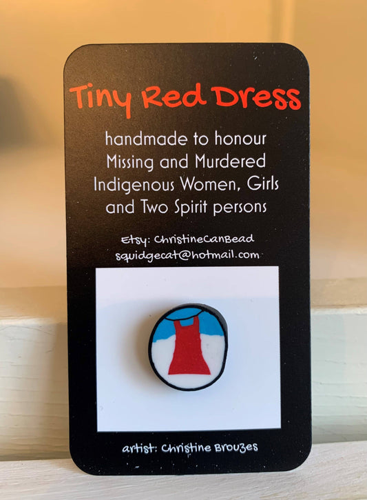 Colouring it Forward - Tiny Red Dress Ceramic pin - Indigenous handmade