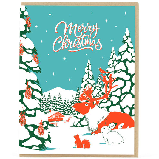 Porchlight Press Letterpress - Vintage Animal Country Christmas Card - Agricola Street Books