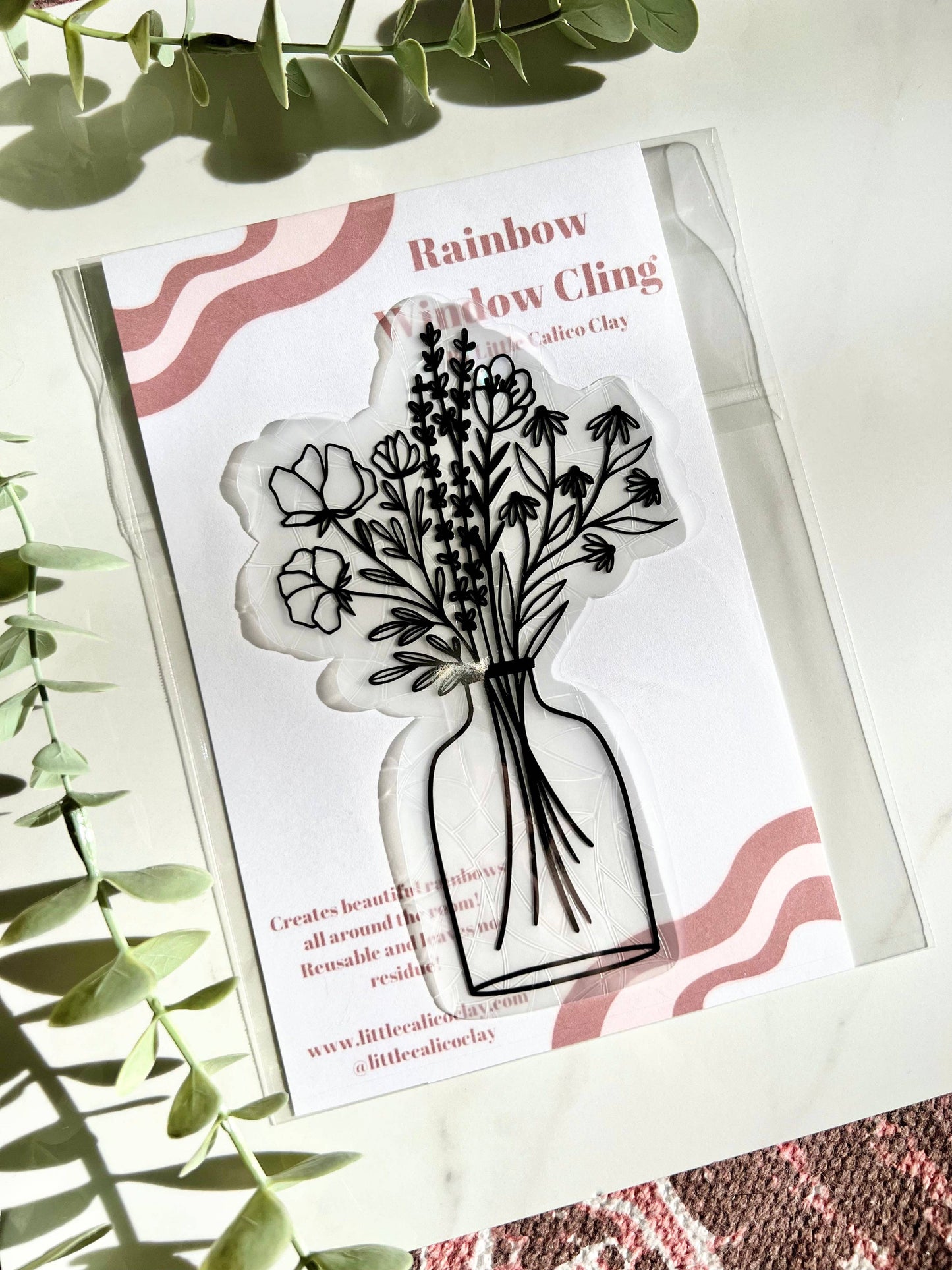 Little Calico Clay - Floral Vase Rainbow Suncatcher | Rainbow Window Cling