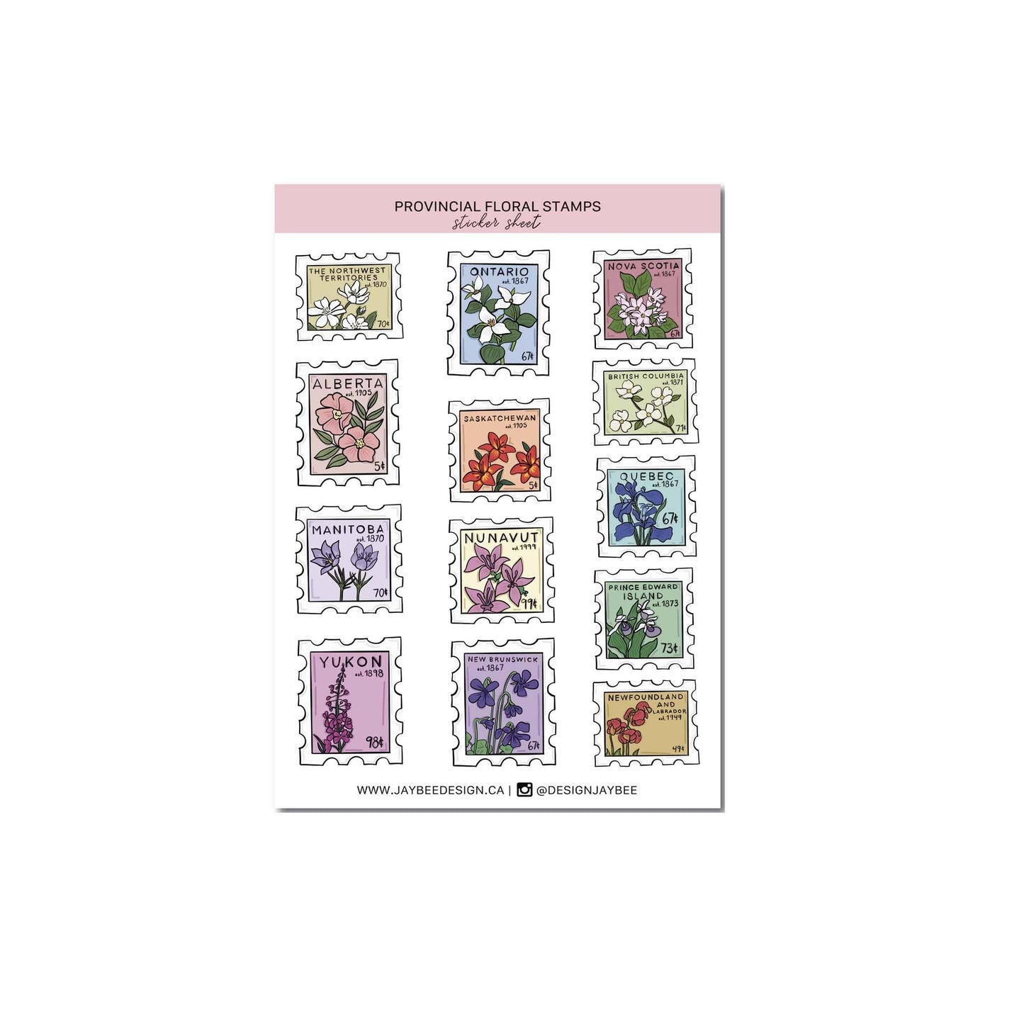 Jaybee Design - Provincial Floral Stamps Sticker Sheet
