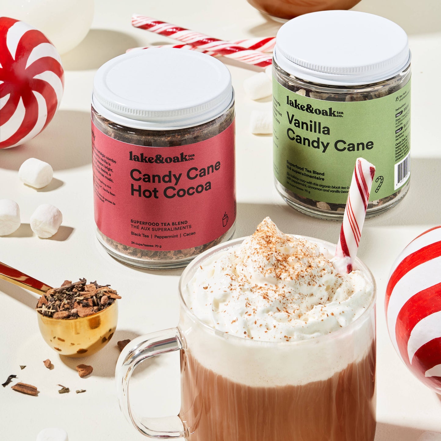 Lake & Oak Tea Co. - Candy Cane Hot Cocoa - Superfood Tea Blend