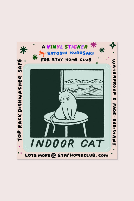 Stay Home Club - Indoor Cat (Satoshi) Sticker | Waterproof Vinyl Sticker - Agricola Street Books