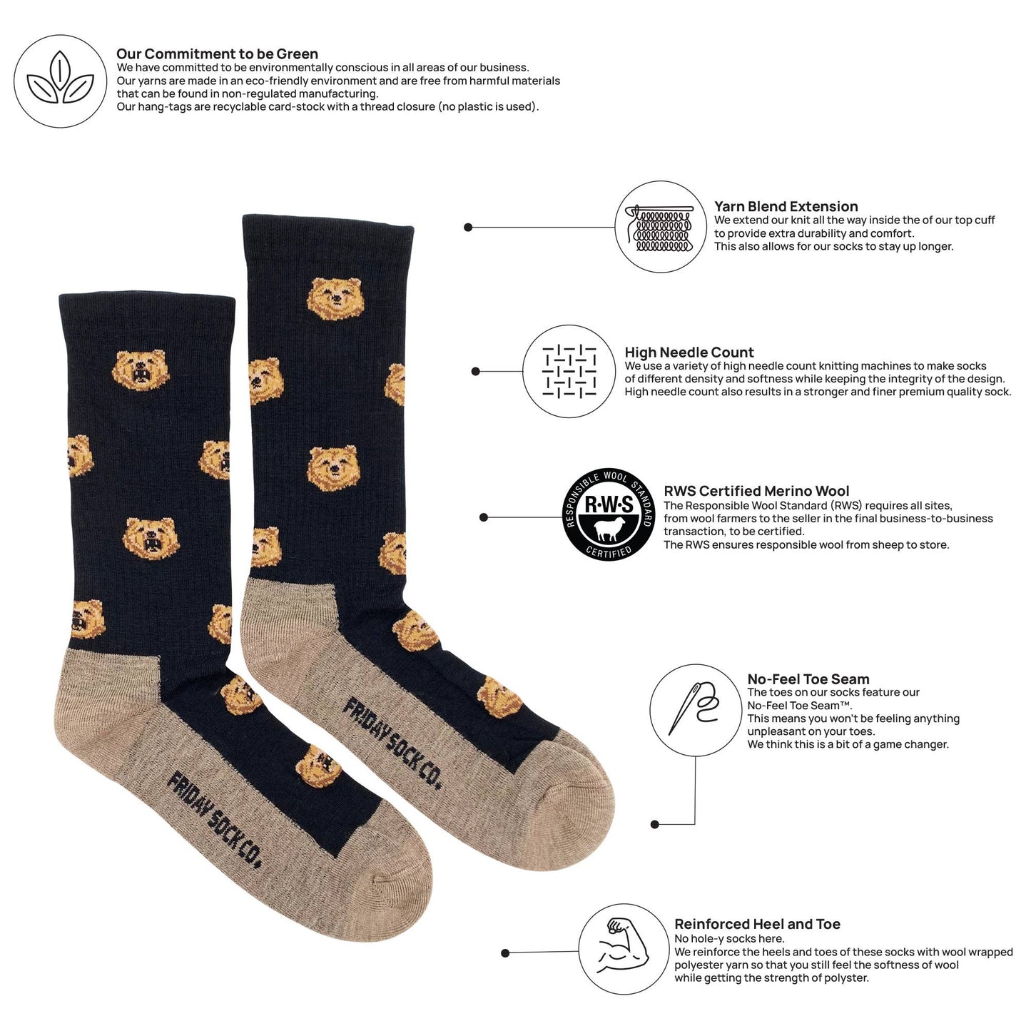 Friday Sock Co. - Men's Bear Merino Wool Socks