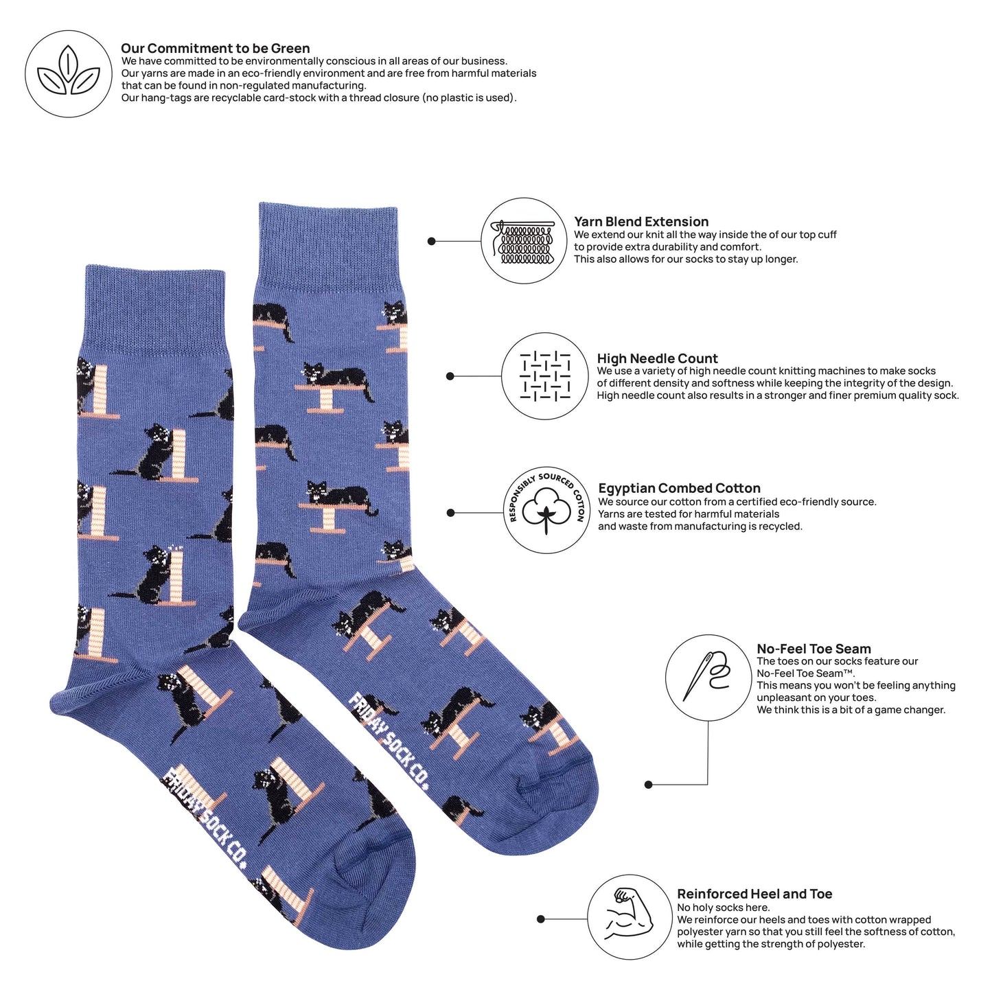 Friday Sock Co. - Men's Cozy Black Cat Mid-Calf Socks - Novelty Socks for Dad