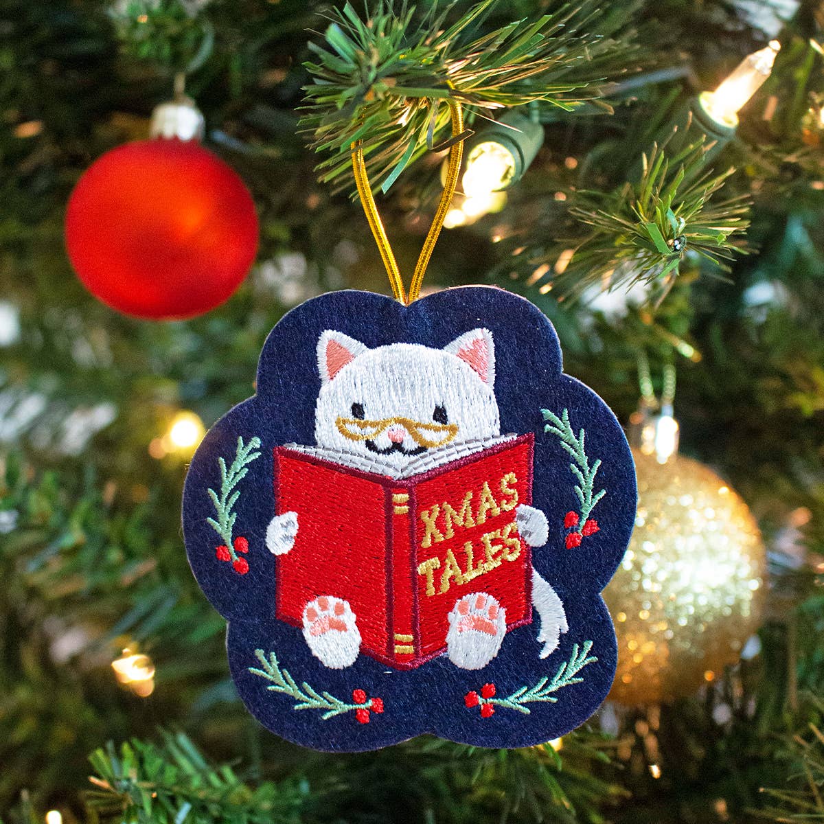 Reading Cat Ornament