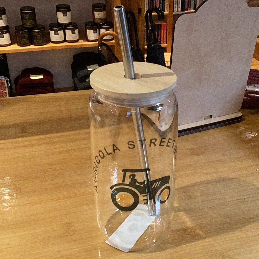 DIYxe - Agricola Street Books| Glass Can w Bamboo Lid | Logo Glass Can