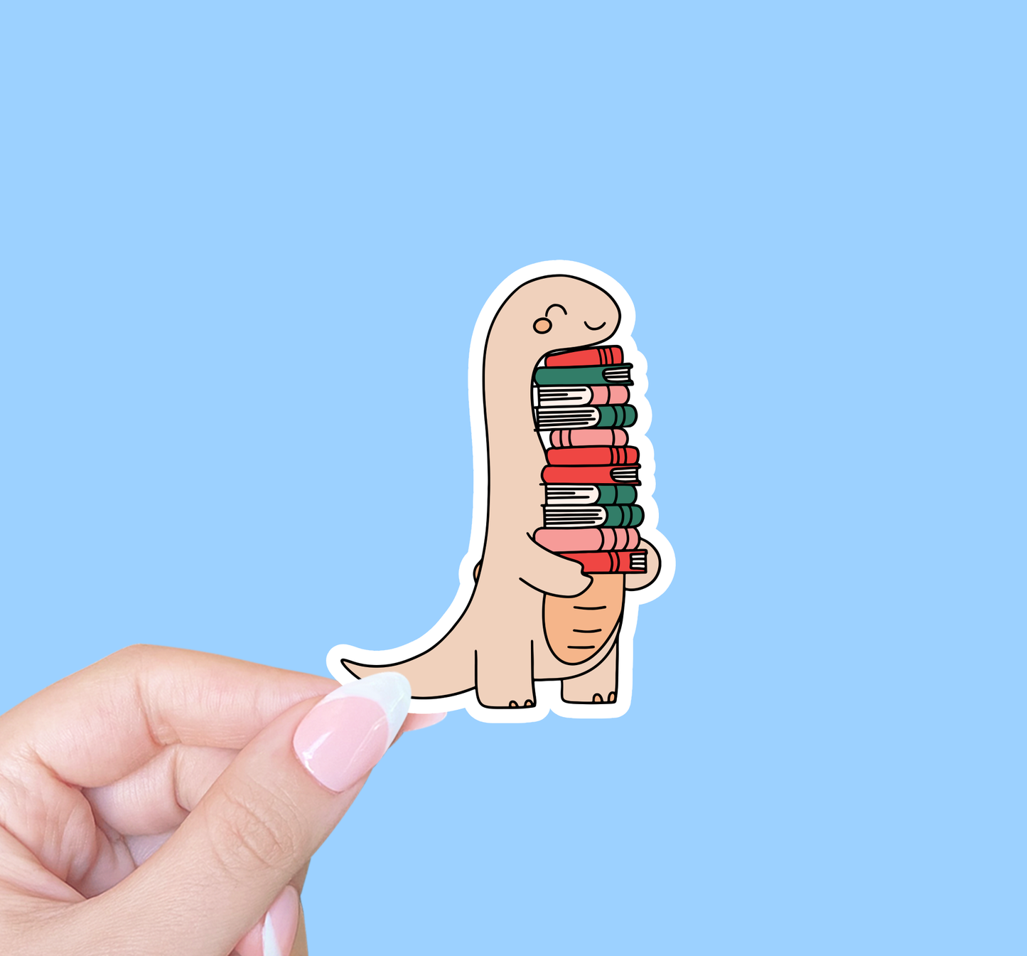 Radical Buttons - Cute bookish sticker, Laptop sticker, Dinosaur with books - Agricola Street Books