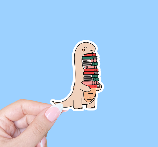 Radical Buttons - Cute bookish sticker, Laptop sticker, Dinosaur with books - Agricola Street Books