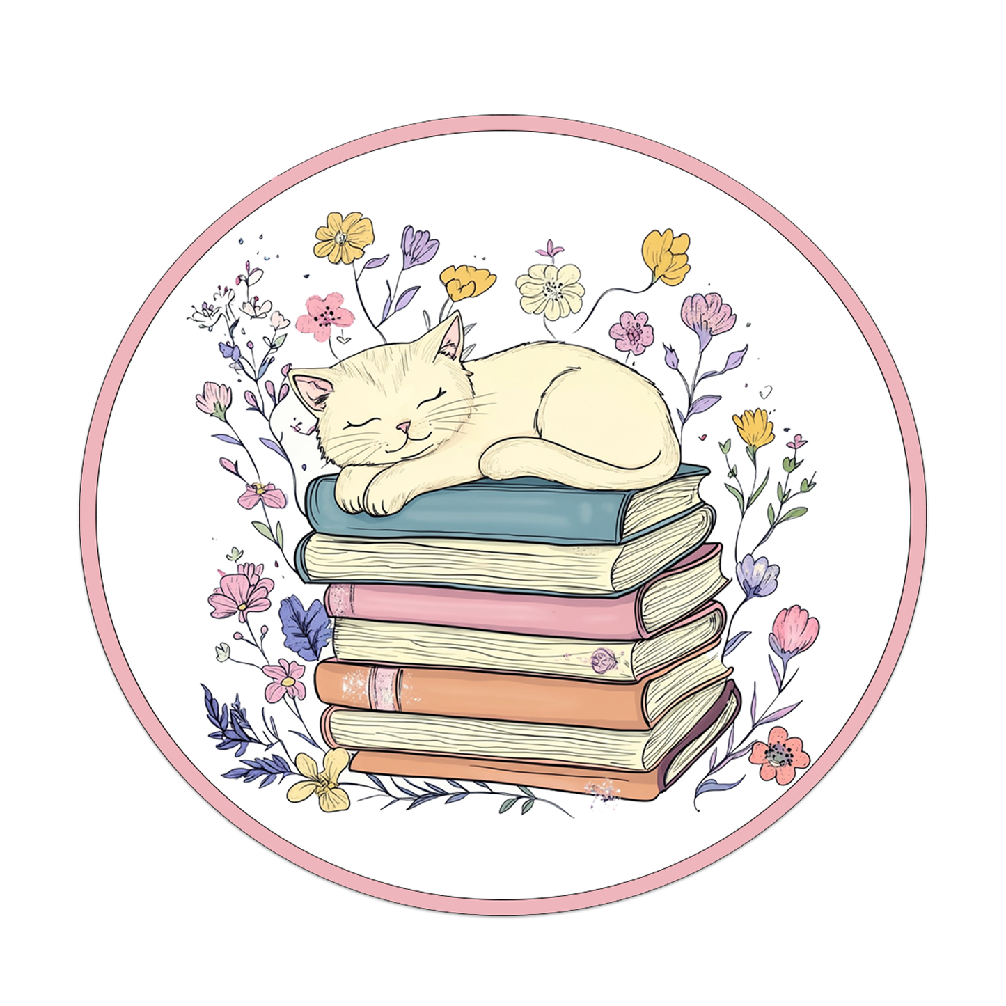 Rebel and Siren Stickers - Cat on Books | Reading | Pet | Waterproof Sticker | 2.5"