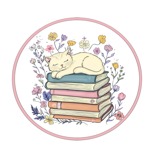 Rebel and Siren Stickers - Cat on Books | Reading | Pet | Waterproof Sticker | 2.5"