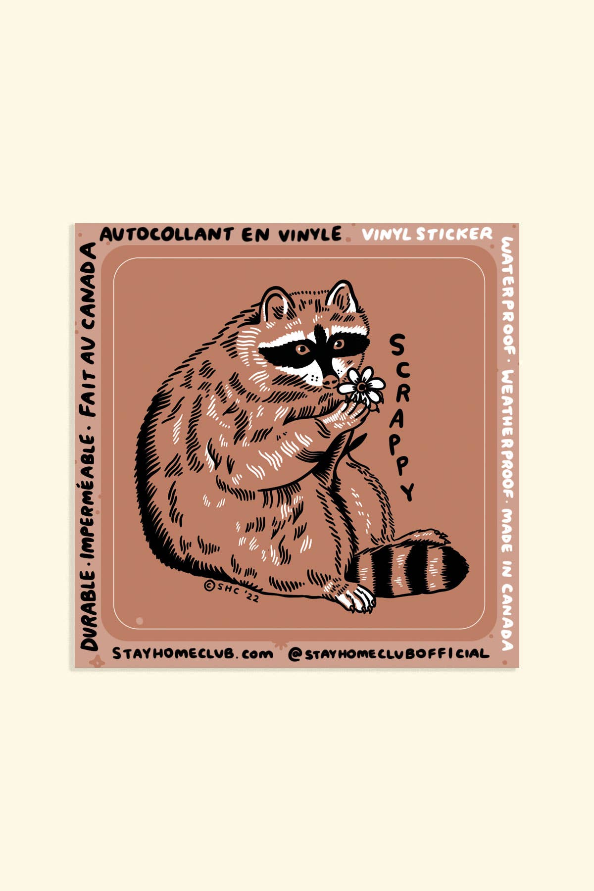 Stay Home Club - Scrappy Raccoon Sticker | Waterproof Vinyl Sticker - Agricola Street Books