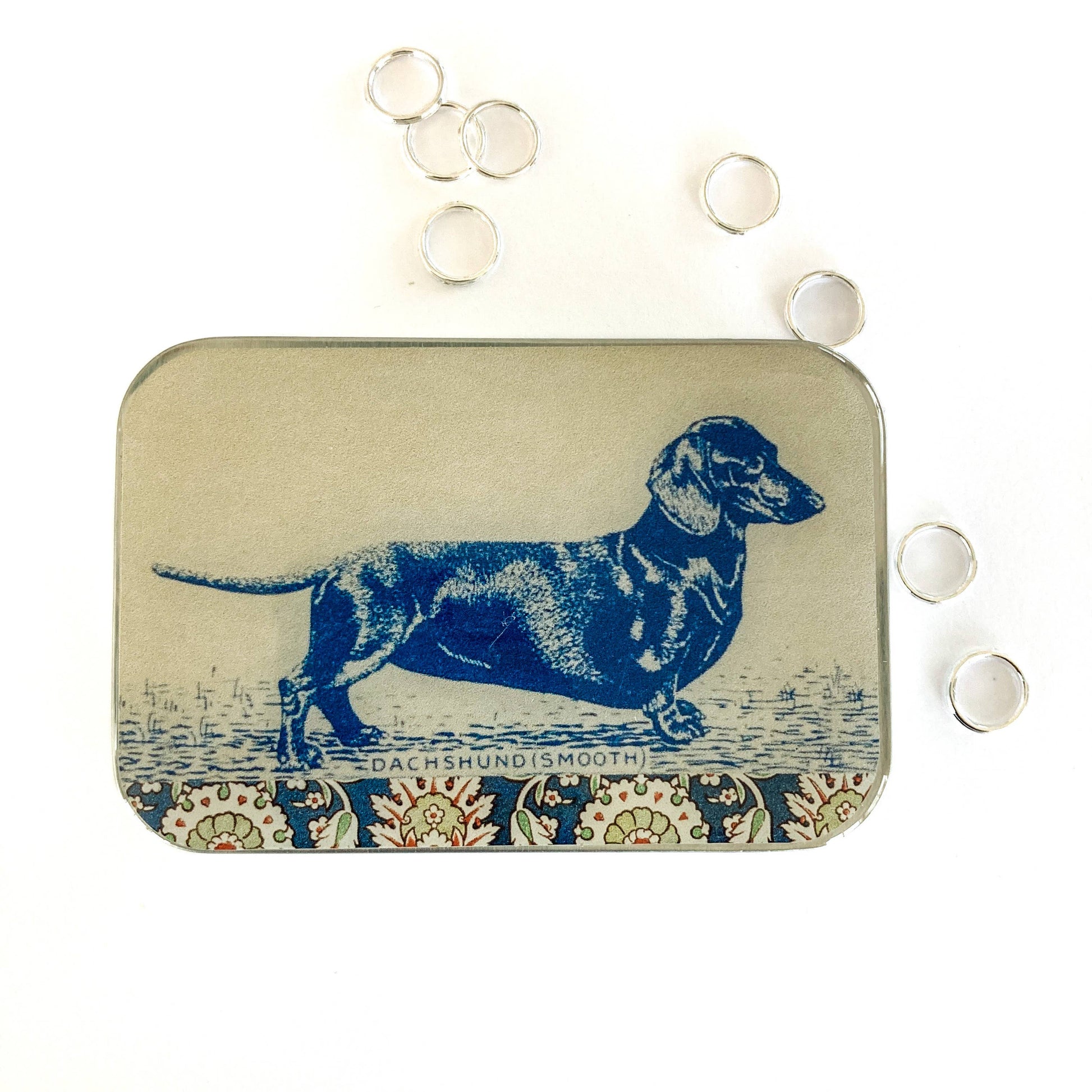 Firefly Notes - Dachshund notions tin, stitch marker tin - Agricola Street Books