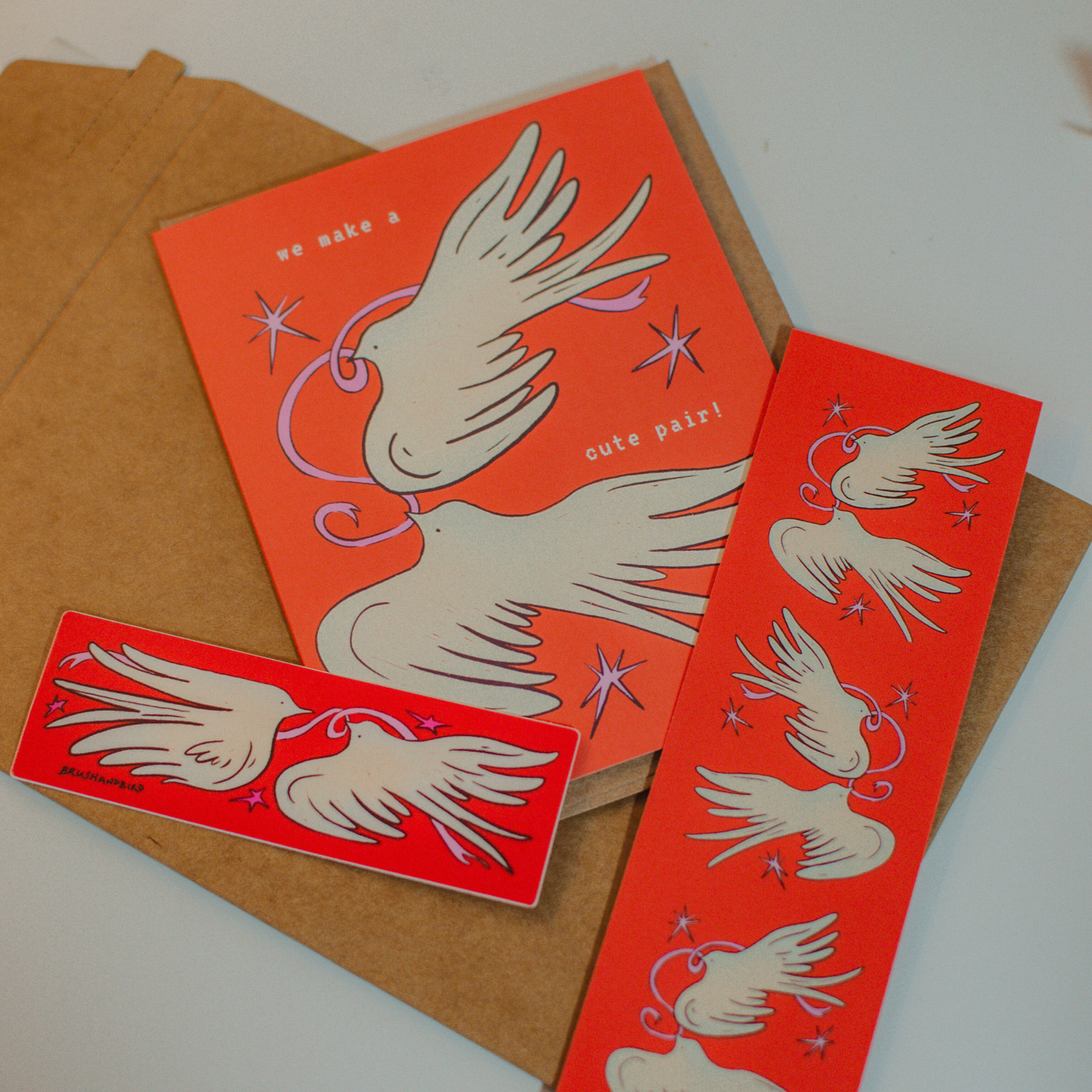 Brush + Bird Paper Co. - Love Birds Bookmark | Illustrated Valentines Day Bird Design